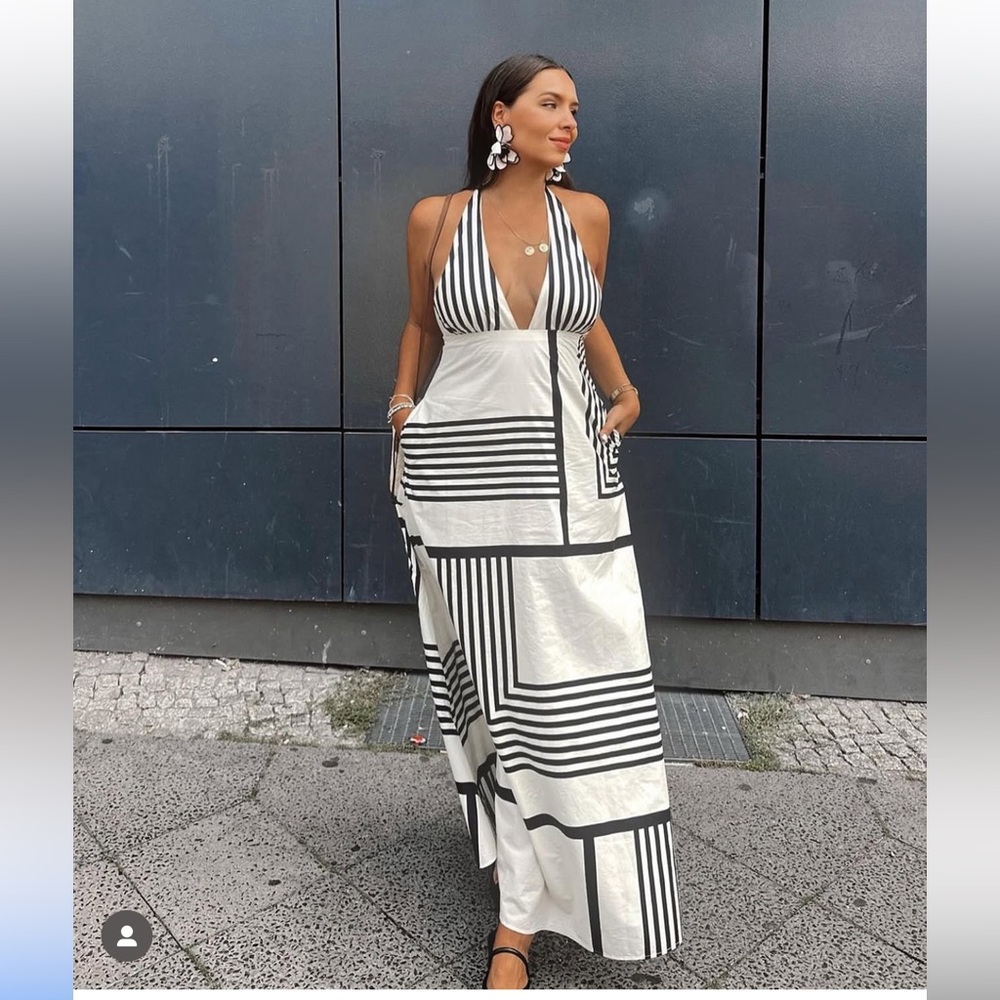 ZARA STRIPED POPLIN MIDI DRESS - Picture 2 of 13